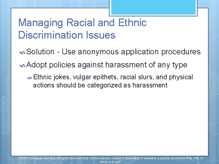 Managing Racial and Ethnic Discrimination Issues Solution Adopt - Use anonymous application procedures policies Managing Racial and Ethnic Discrimination Issues Solution Adopt - Use anonymous application procedures policies