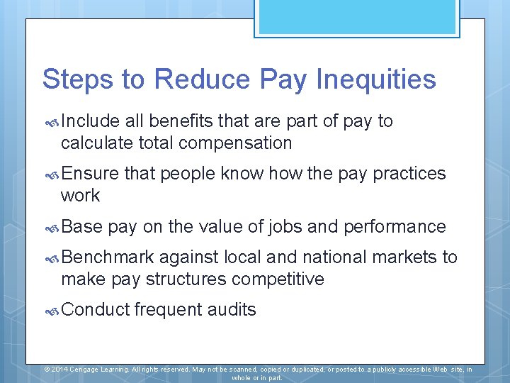 Steps to Reduce Pay Inequities Include all benefits that are part of pay to Steps to Reduce Pay Inequities Include all benefits that are part of pay to