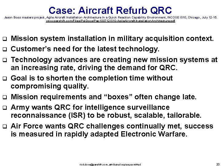 Case: Aircraft Refurb QRC Jason Boss masters project, Agile Aircraft Installation Architecture In a