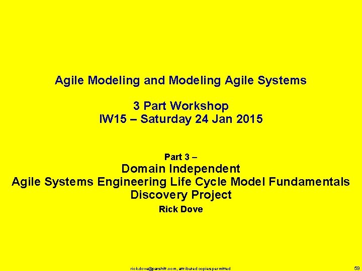 Agile Modeling and Modeling Agile Systems 3 Part Workshop IW 15 – Saturday 24