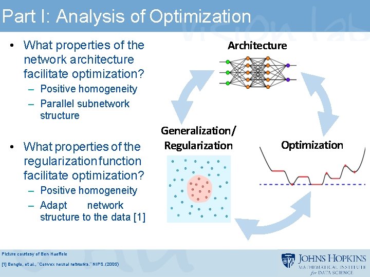 Part I: Analysis of Optimization • What properties of the network architecture facilitate optimization?