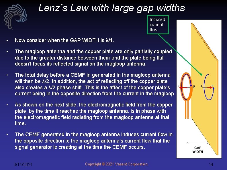 Lenz’s Law with large gap widths Induced current flow • Now consider when the