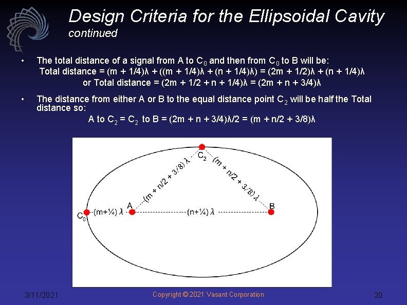 Design Criteria for the Ellipsoidal Cavity continued • The total distance of a signal