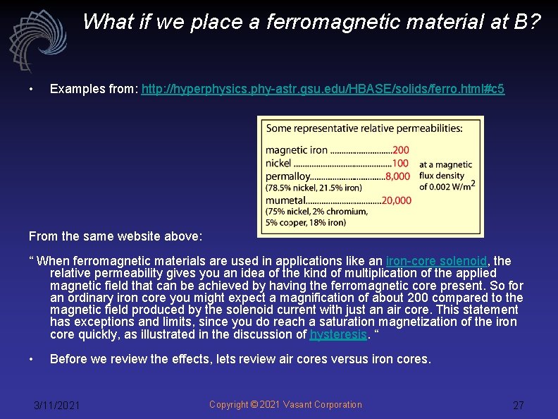 What if we place a ferromagnetic material at B? • Examples from: http: //hyperphysics.