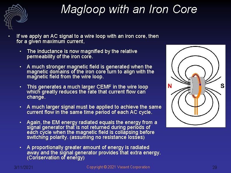 Magloop with an Iron Core • If we apply an AC signal to a