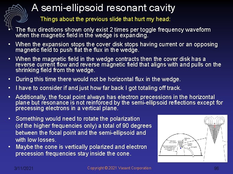 A semi-ellipsoid resonant cavity Things about the previous slide that hurt my head: •
