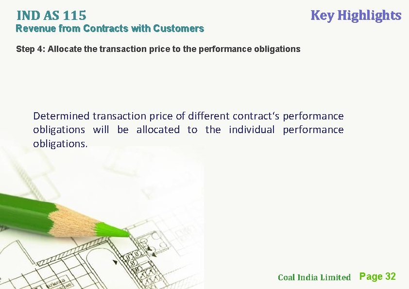 Key Highlights IND AS 115 Revenue from Contracts with Customers Step 4: Allocate the