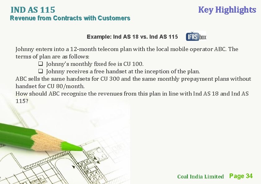 Key Highlights IND AS 115 Revenue from Contracts with Customers Example: Ind AS 18