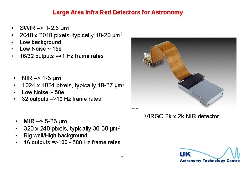 Large Area Infra Red Detectors for Astronomy • • SWIR –> 1 -2. 5