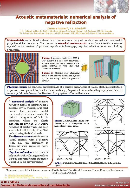 Acoustic metamaterials: numerical analysis of negative refraction Cristina Pachiu(1), J. L. Izbicki(2) (1) National