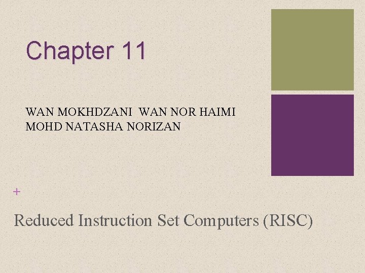 Chapter 11 WAN MOKHDZANI WAN NOR HAIMI MOHD NATASHA NORIZAN + Reduced Instruction Set