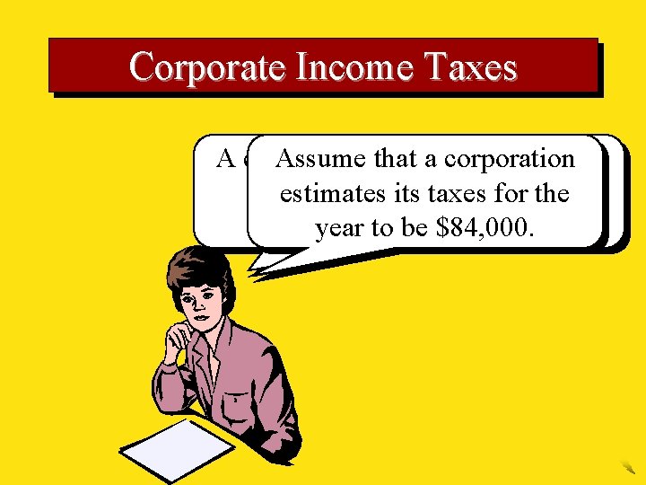 Corporate Income Taxes A corporation Assume that makes a corporation four income tax estimates