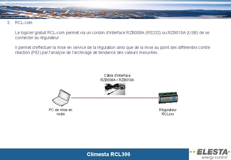 3. RCL-com Le logiciel gratuit RCL-com permet via un cordon d’interface RZB 008 A