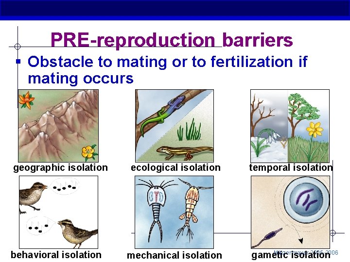 PRE-reproduction barriers § Obstacle to mating or to fertilization if mating occurs geographic isolation