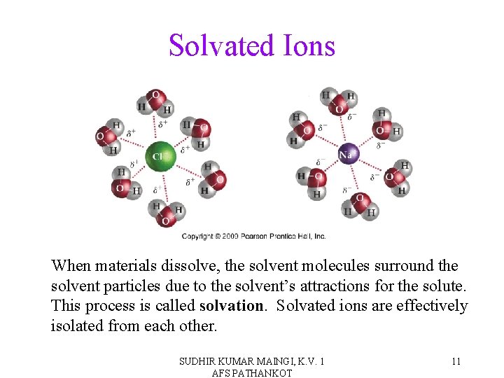 Solvated Ions When materials dissolve, the solvent molecules surround the solvent particles due to