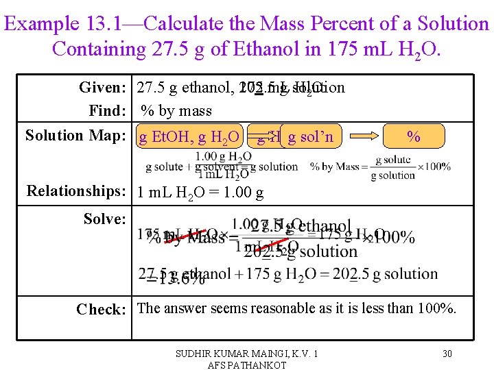 Example 13. 1—Calculate the Mass Percent of a Solution Containing 27. 5 g of