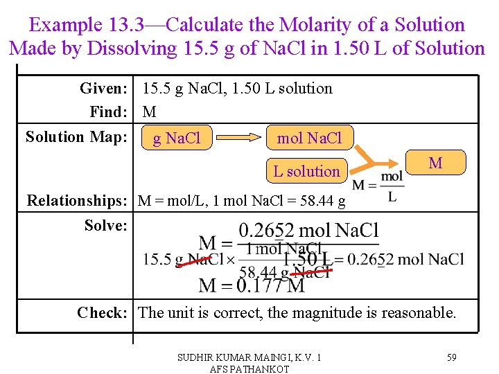 Example 13. 3—Calculate the Molarity of a Solution Made by Dissolving 15. 5 g