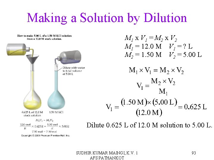 Making a Solution by Dilution M 1 x V 1 = M 2 x