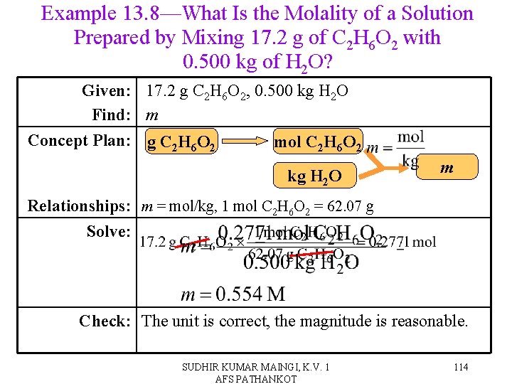 Example 13. 8—What Is the Molality of a Solution Prepared by Mixing 17. 2