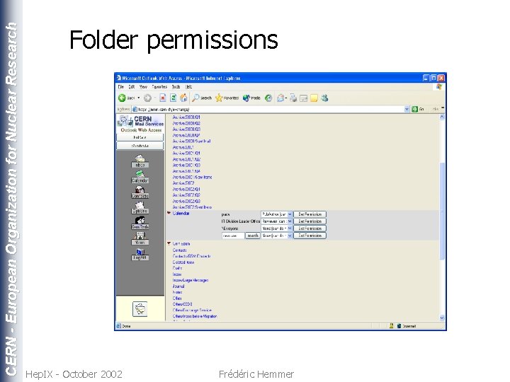 CERN - European Organization for Nuclear Research Folder permissions Hep. IX - October 2002