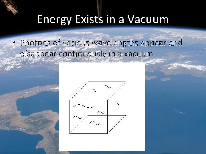 Energy Exists in a Vacuum • Photons of various wavelengths appear and disappear continuously Energy Exists in a Vacuum • Photons of various wavelengths appear and disappear continuously