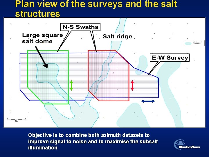 Plan view of the surveys and the salt structures Objective is to combine both