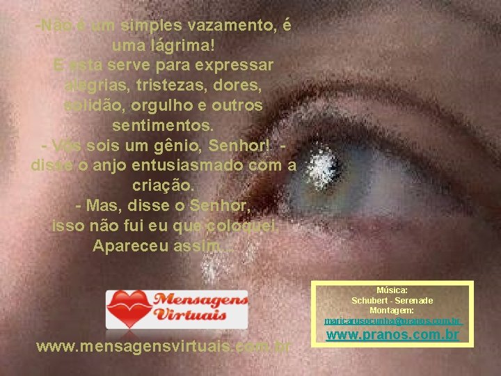 -Não é um simples vazamento, é uma lágrima! E esta serve para expressar alegrias, -Não é um simples vazamento, é uma lágrima! E esta serve para expressar alegrias,