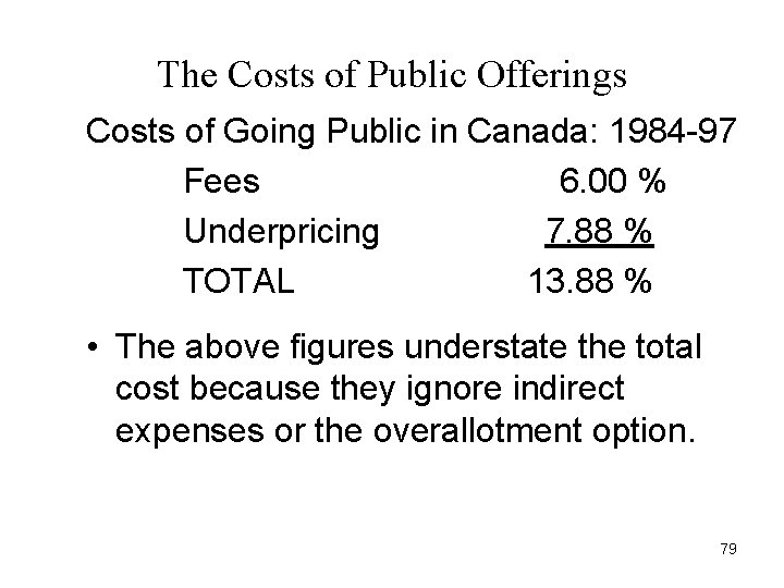 The Costs of Public Offerings Costs of Going Public in Canada: 1984 -97 Fees