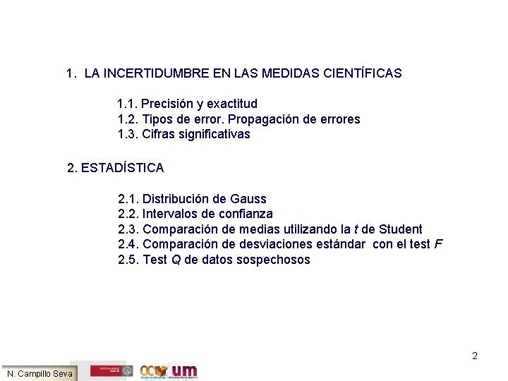 1. LA INCERTIDUMBRE EN LAS MEDIDAS CIENTÍFICAS 1. 1. Precisión y exactitud 1. 2.