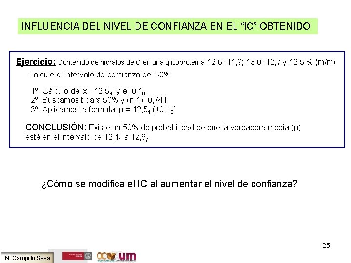 INFLUENCIA DEL NIVEL DE CONFIANZA EN EL “IC” OBTENIDO Ejercicio: Contenido de hidratos de