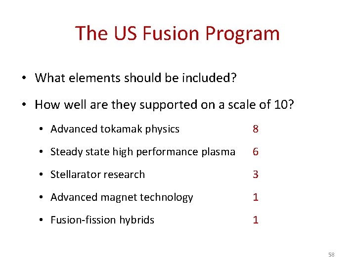 The US Fusion Program • What elements should be included? • How well are