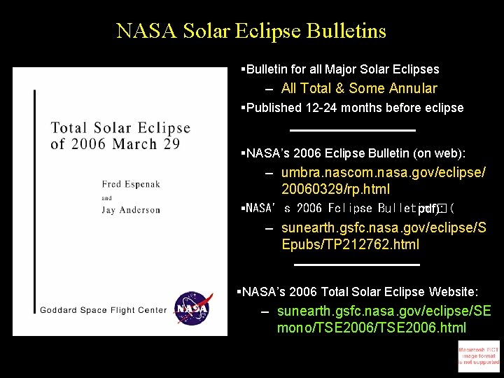 NASA Solar Eclipse Bulletins §Bulletin for all Major Solar Eclipses – All Total &