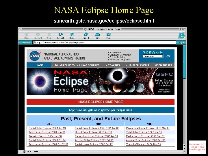 NASA Eclipse Home Page sunearth. gsfc. nasa. gov/eclipse. html 