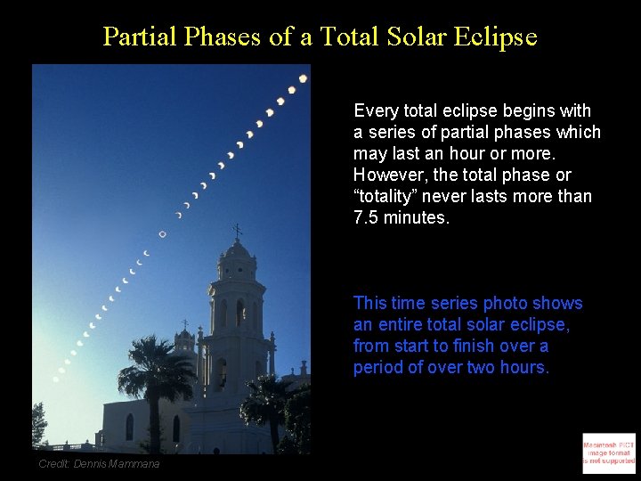 Partial Phases of a Total Solar Eclipse Every total eclipse begins with a series