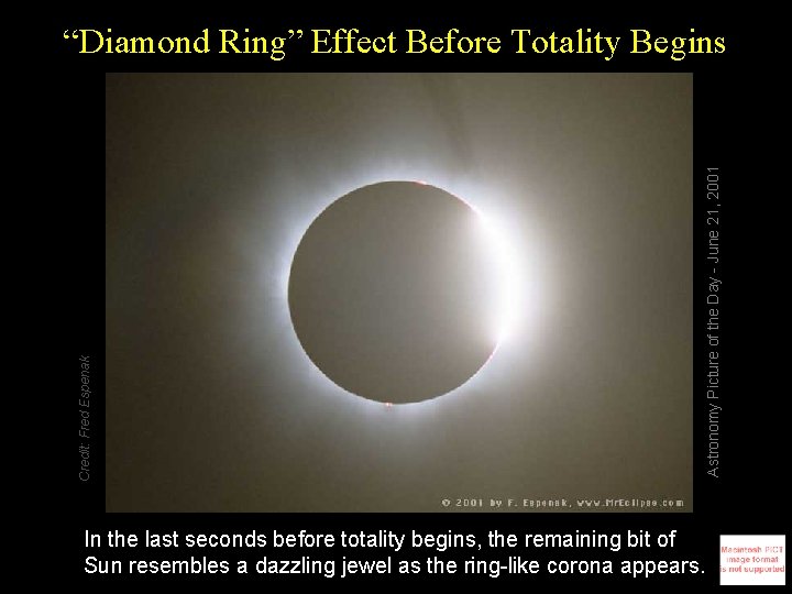 Astronomy Picture of the Day - June 21, 2001 Credit: Fred Espenak “Diamond Ring”