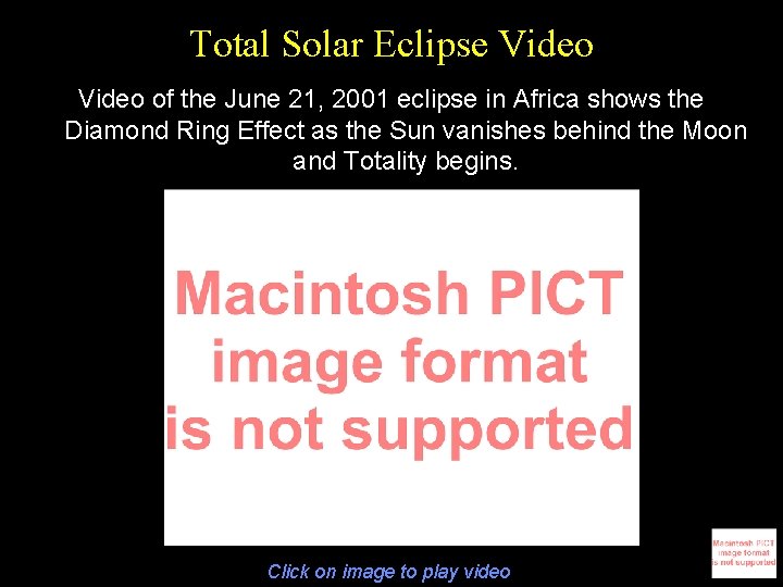 Total Solar Eclipse Video of the June 21, 2001 eclipse in Africa shows the
