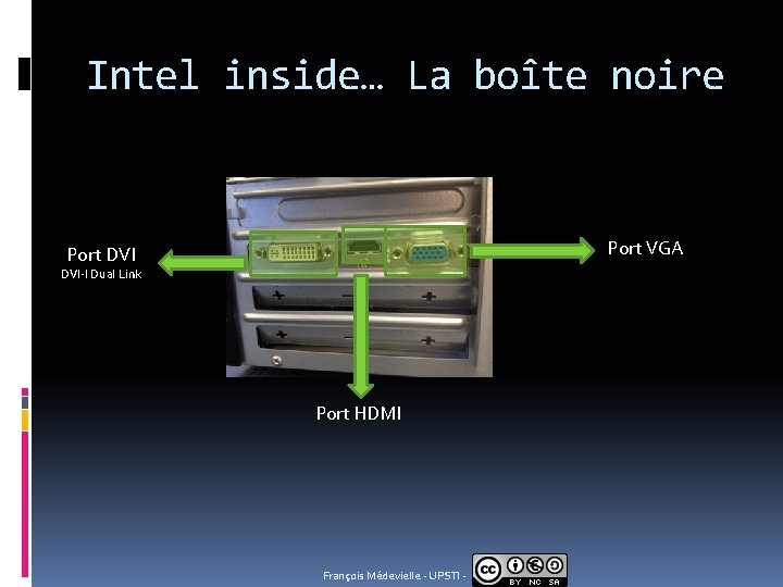 Intel inside… La boîte noire Port VGA Port DVI-I Dual Link Port HDMI François