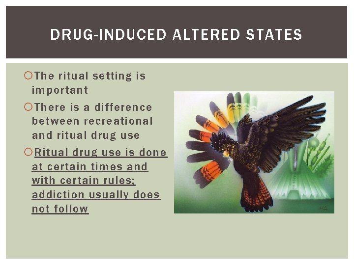 DRUG-INDUCED ALTERED STATES The ritual setting is important There is a difference between recreational