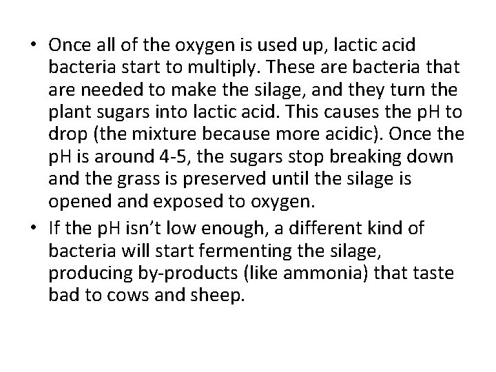  • Once all of the oxygen is used up, lactic acid bacteria start