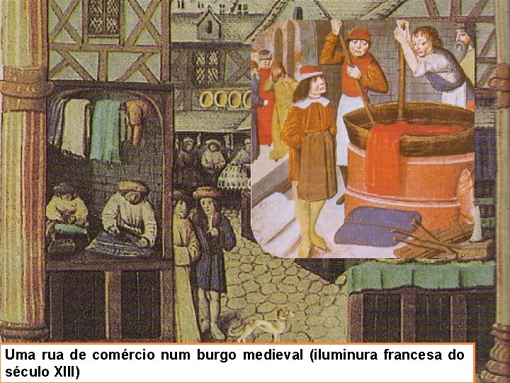Uma rua de comércio num burgo medieval (iluminura francesa do século XIII) 