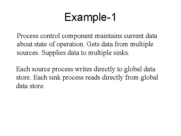 Example-1 Process control component maintains current data about state of operation. Gets data from