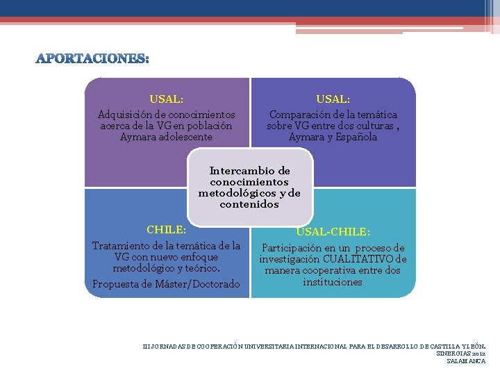 USAL: Adquisición de conocimientos acerca de la VG en población Aymara adolescente USAL: Comparación