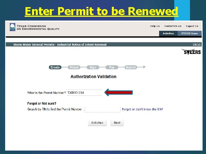 Enter Permit to be Renewed 