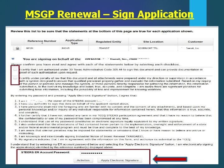 MSGP Renewal – Sign Application 