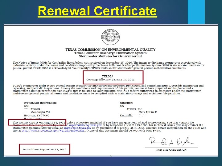 Renewal Certificate 