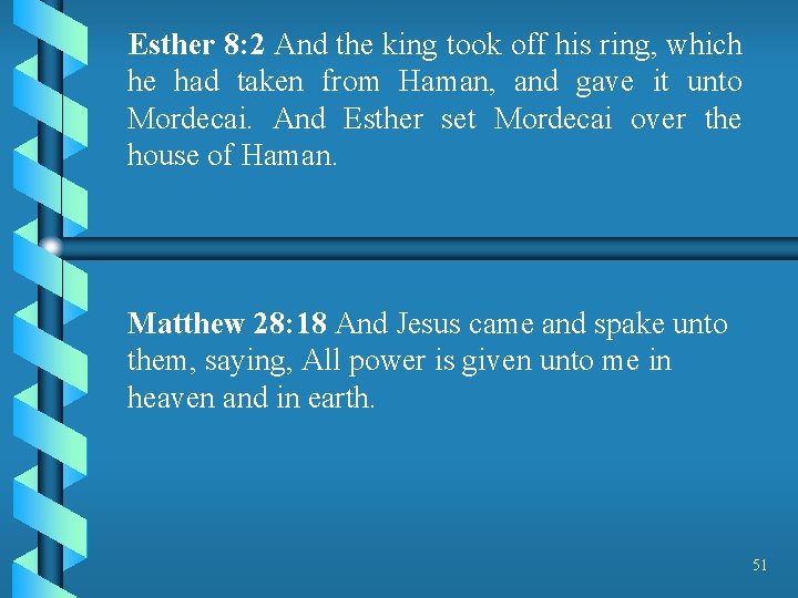 Esther 8: 2 And the king took off his ring, which he had taken