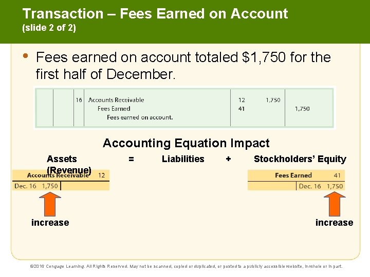Transaction – Fees Earned on Account (slide 2 of 2) • Fees earned on Transaction – Fees Earned on Account (slide 2 of 2) • Fees earned on