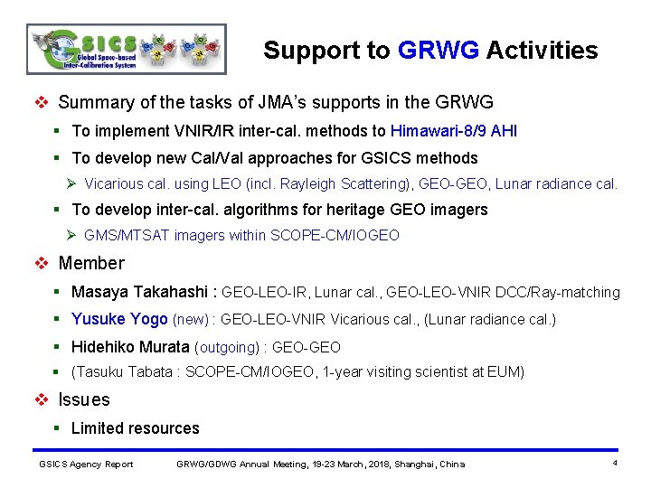 Support to GRWG Activities v Summary of the tasks of JMA’s supports in the