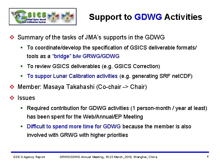 Support to GDWG Activities v Summary of the tasks of JMA’s supports in the