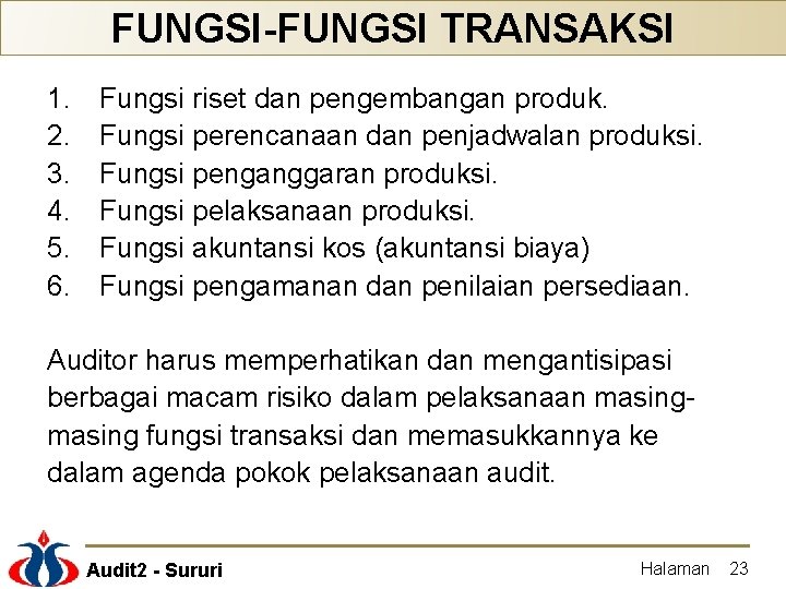 FUNGSI-FUNGSI TRANSAKSI 1. 2. 3. 4. 5. 6. Fungsi riset dan pengembangan produk. Fungsi